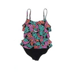 Tropical Escape One Piece Swimsuit: Black Paint Splatter Print Swimwear - Women's Size 14