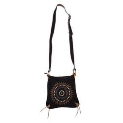 Mesmerizing Sun,'Black and Brown Suede Laser Cut Sun Motif Sling'