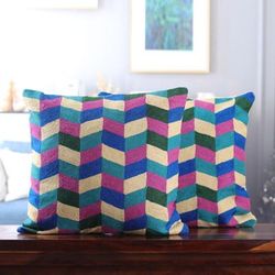 'Zigzag-Patterned Alabaster Cotton Cushion Covers (Pair)'