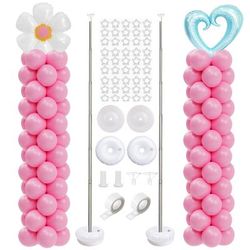 2 Sets, Balloon Column Stand, Adjustable 7 Feet Balloon Arch Stands With Bases For Floor, Tall Balloon Tower Pillar Assembly Kit For Graduation, Birthday, Party