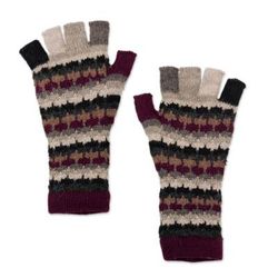 Plum Colorful Life,'Knit Purple Black Grey 100% Baby Alpaca Fingerless Gloves'