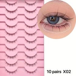 Manga Lower Eyelashes False Eyelashes, Portable Full False Lash, 5pairs Polyester Reusable Separated False Eyelash For Women