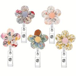 5pcs Flower Badge Reels Retractable Badge Holders Id Badge Holder Retractable Clip Cute Badge Reel Retractable Lanyards For Id Badges Button Shivering Pastoral Style Nurse Student Worker