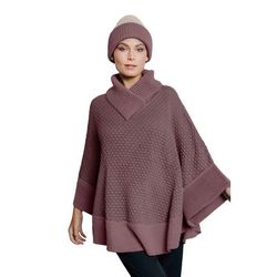 Rosewood Illusions,'100% Baby Alpaca Pink Poncho with Honeycomb Patterns'