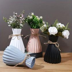 1pc Simple And Modern Origami Waist Vase - Creative Hemp Rope Closure And Imitation Ceramic Plastic Design