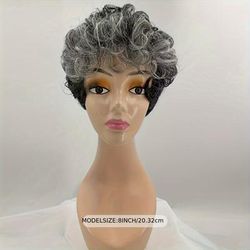 Short Pixie Cut Bob Human Hair Loose Wave Wigs For Women 1b/grey Color Pixie Wigs With Bangs Glueless Brazilian Hair Grey Mommy Wig 150% Density