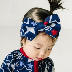 Star Spangled Luxe Baby Girl Soft & Stretchy Bamboo Bow Headbands - Newborn - 3T