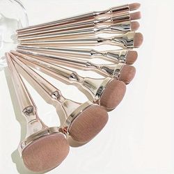 TEMU 9pcs Luxurious Golden Makeup Brush Set With Soft Nylon Bristles - Includes Powder, Blush, & Foundation Brushes With Abs Handles - Ideal For Types, Makeup Brush Holder
