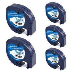 "TEMU 5pcs Label Compatible With Label Maker Letratag Refills 91331 White Plastic Label Tape 12mm X 4m (1/2" X 13') For Letratag 200b Lt100h Label Maker, White"