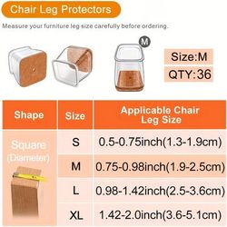 TEMU 36pcs Clear Silicone Chair Leg Floor Protectors, 2-inch Square Furniture Pads For Hardwood Floors - Polished Finish, Durable Slider Covers, Furniture Floor Protectors