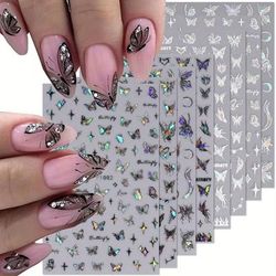 TEMU 8 Sheets 3d Self-adhesive Holographic Laser Glitter Nail Stickers - Resin Nail Art Decals With Geometric Designs, & Remove For Diy Manicure, Acrylic Nails, Women & S, Manicure Accessories