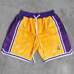 Trillest Yellow Paisley Los Angeles Printed Basketball Shorts with Zipper Pockets Bryant LeBron Street Style Training Pants