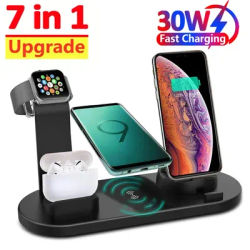 7 In 1 Wireless Charger Stand Pad For iPhone 15 14 13 12 11 X Apple Watch Airpods Desk Phone
