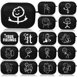 Funny Line Human Airpod Cases Air Pro 4 for Airpods Pro 2 3rd Pods Gen Airpord Cover Cute Cartoon Simple Line Art Black Cover