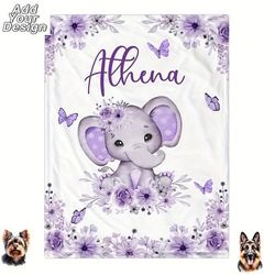 1pc Personalized Blanket For Girls, Custom Blanket With Name, Soft Cozy Personalized Name Blankets, Custom Elephants Blanket, Gift Blanket For Birthday