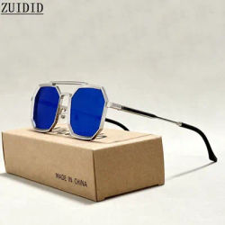 Occhiali da sole quadrati blu per uomo occhiali da sole Steampunk in metallo retrò donna occhiali