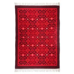 Zapotec wool rug, 'Scarlet Seashells' (4.5x6.5)