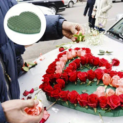 Grands blocs de mousse florale, 1 pièce, briques florales en forme de cœur avec plateau à ventouse, éponge de fleuriste verte, boue de fleur pour fête de mariage