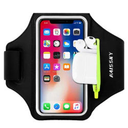HAISSKY brassards de Sport de course pour iPhone 16 15 14 13 12 Pro Max 14 Plus Samsung S24 Ultra étui de bras à fermeture éclair pour AirPods Pro 3