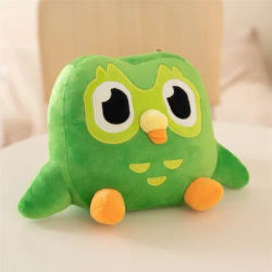 Jouet en peluche hibou Duolingo vert Duo peluche de Duo le hibou dessin animé hibou poupée peluche douce jouet cadeau d'anniversaire pour enfants