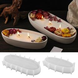 1pc Diy Storage Tray Mould Boat Shape Resin Casting Mould Boat Shape Candle Jar Silicone Mould Oval Cement Plaster Flower Pot Mould Concrete Wax Box Candle Tray Mould Home Decor