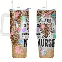 1pc, 40oz Tumbler With Lid, Nurse Print Stainless Steel Water Bottle, Vacuum Insulated Water Cups, Summer Winter Drinkware, Outdoor Travel Accessories, Valentine's Day Gifts, Birthday Gift