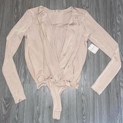 Free People Tops | Intimately Free People Blossom Pearl Long Sleeve Turnt Bodysuit | Color: Cream/Tan | Size: Xs