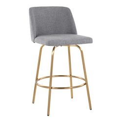 Toriano 26" Fixed-Height Counter Stool - Set Of 2 by Lumisource in Grey Fabric Gold