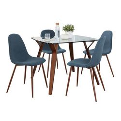 Folia Square Pebble Dining Set - 5 Piece by Lumisource in Walnut Blue Fabric