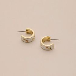 Lucky Brand Rose Enamel Hoop - Women's Ladies Accessories Jewelry Earrings in Gold