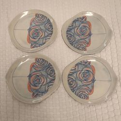 Anthropologie Kitchen | Anthropologie Pacifica Linda Fahey Dessert Plates Set Of 4 | Color: Blue/White | Size: Os