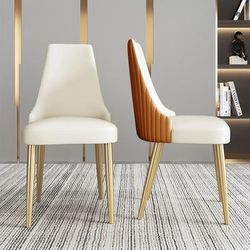 Modern Orange Dining Chair (Set of 8), PU Lether Upholstery, Golden Stainless Steel Legs, Assembly Needed
