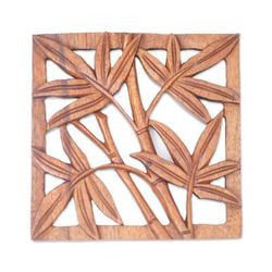 Bamboo Copse,'Hand-Carved Suar Wood Relief Panel of Bamboo from Bali'