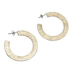 'Textured Brass Half-Hoop Earrings with Sterling Silver Posts'