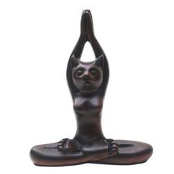 Upward Salute,'Cement Yoga-Themed Cat Statuette'
