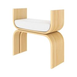 Sgabello in rattan con cuscino bianco