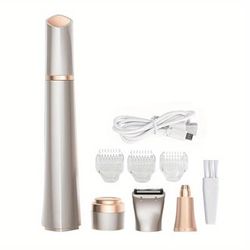 3-in-1 Eyebrow Trimmer And Facial Hair Remover Kit For Women - Usb Rechargeable, Painless Hair Removal For Face, Lips, Body, Chin, And Arms