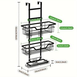TEMU 1pc 3-tier Over-the-door Shower Caddy Rack, Rustproof Cast Iron Hanging Bathroom Organizer With Soap Holder, Space-saving Bath Accessories, Home Decor