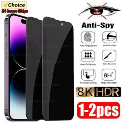 1-2Pcs Anti-spy Tempered Glass for IPhone 15 14 13 12 11 Pro Max Full Cover Privacy Screen Protector