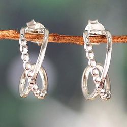Twisted Flair,'Modern Silver Half-Hoop Earrings with Twisted Design'