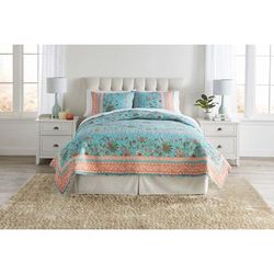 Jacobean 3-Pc. Quilt Set by BrylaneHome in Turquoise (Size FL/QUE)