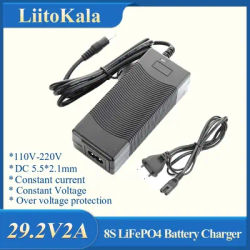 LiitoKala muslimah charger 24V charger 29.2V 2A LiFePO4 caricabatteria porta RCA per pacco batteria LiFePO4 8S 24V