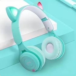 Head-mounted Headset Gradient Color Led Luminous Cat Ears Telescopic Folding Cheap Gift Cute Wireless Headset