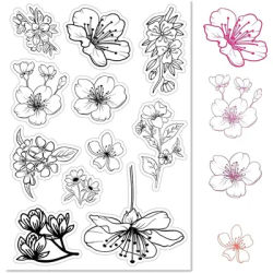 1pc Flowers Cherry Blossom Clear Rubber Stamp Retro Plants Sakura Transparent Silicone Seals Stamp for Journaling Card Making