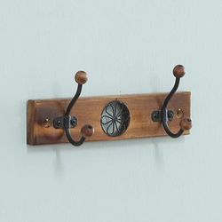 'Floral Jali-Style Openwork Beech Wood and Iron Coat Rack'