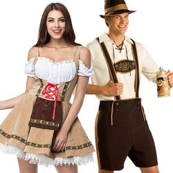 coppie oktoberfest birra costume vestito dirndl trachtenkleider lederhosen cameriera oktoberfest coppia tedesco monaco wiesn uomo donna stile tradizionale panno halloween carnevale