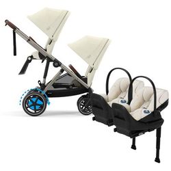 Cybex eGazelle S Double Stroller + Cloud G Lux SensorSafe Twin Travel System Bundle - Taupe Frame /