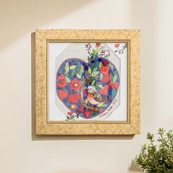 Heartbeat,'Nature-Themed Cotton and Wool Blend Wall Art with Frame'