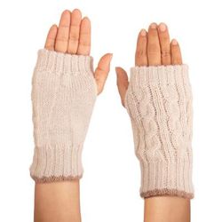 Sand & Sky,'Ivory and Brown 100% Alpaca Reversible Fingerless Mittens'