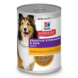 Science Diet Adult Sensitive Stomach & Skin Tender Chicken & Vegetable Stew Canned Dog Food, 12.5 oz.